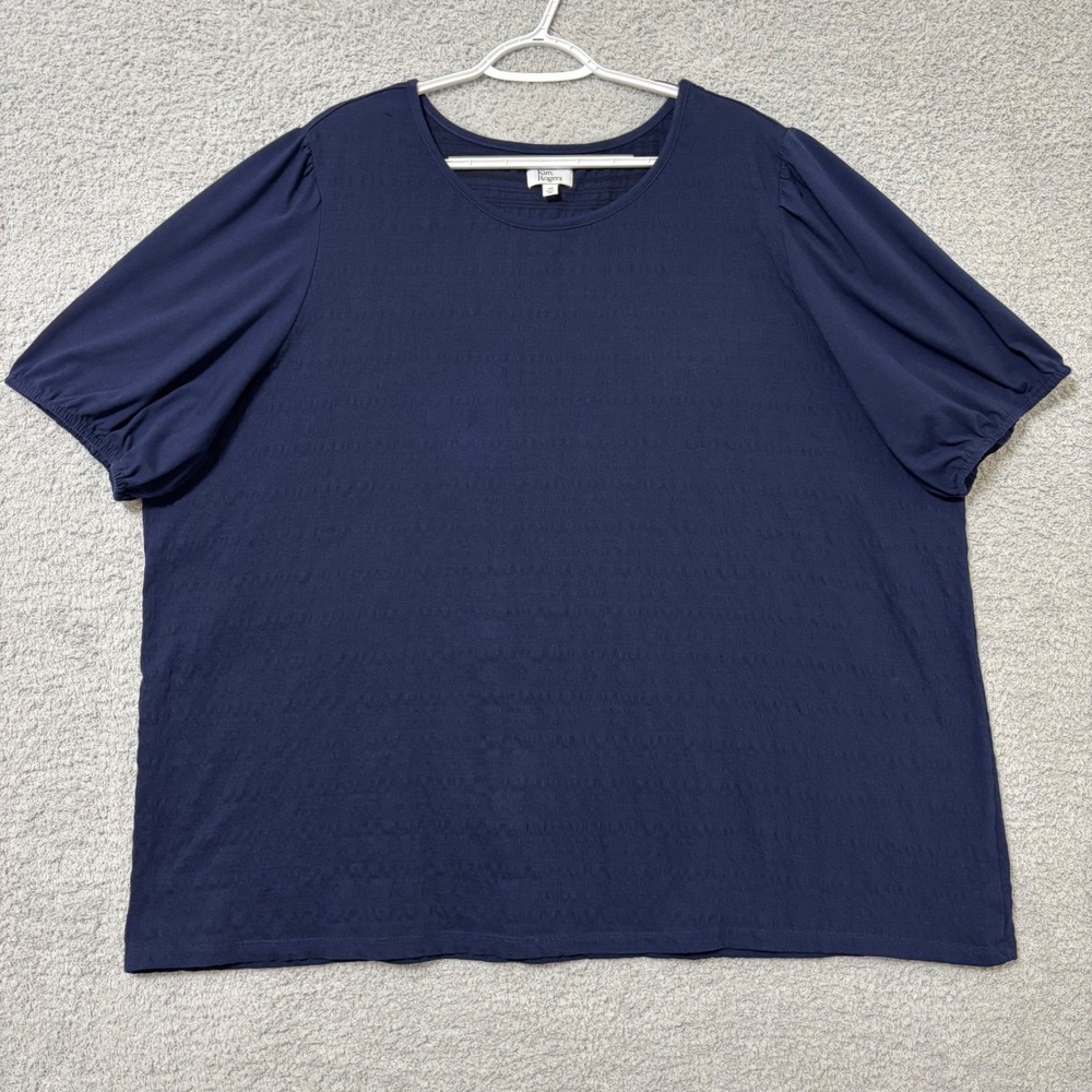 Comfortable Everyday Navy Puff Sleeve‎ Blouse Plus 4X Stretch Short Sleeve Top